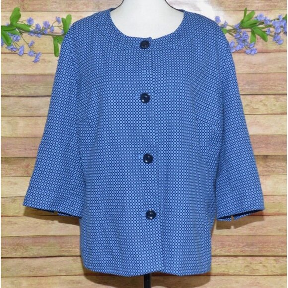Covington Women's Size 20W 22W Blue Black Short Career Suit Blazer Button Jacket - Picture 1 of 10